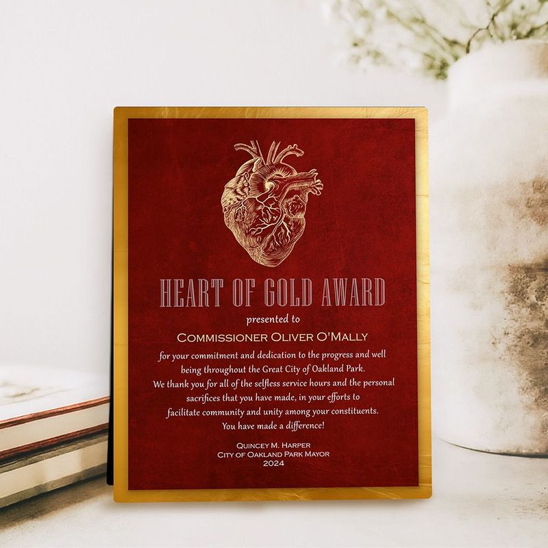 Red Tin Good Samaritan Heart Recognition Desktop Plaque Gift for Volunteer D-2104