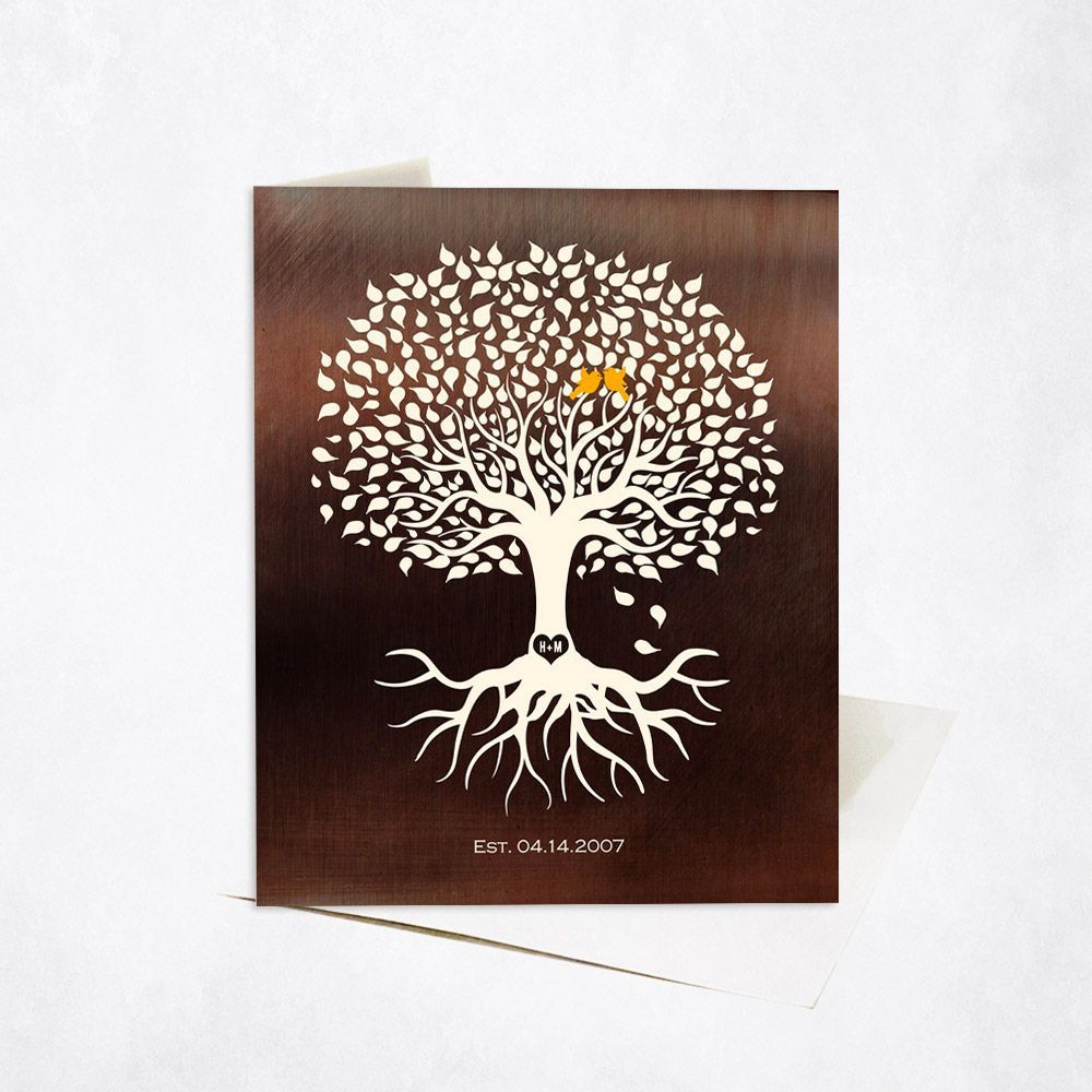 Bronze Tree with Roots 9th Anniversary Card Gift for Couple C-1391