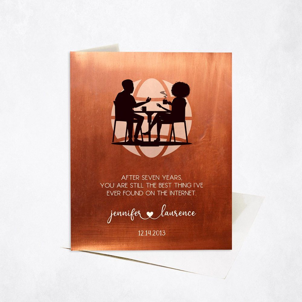 Copper Couple Silhouette 7th Anniversary Card Gift for Couple C-1565