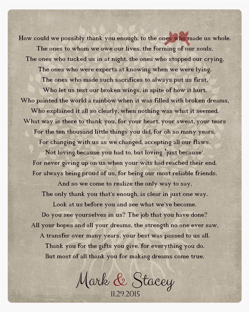 #1 Best Seller - Thank You Poem Wedding Wall Plaque Gift for Parents LTC-1135