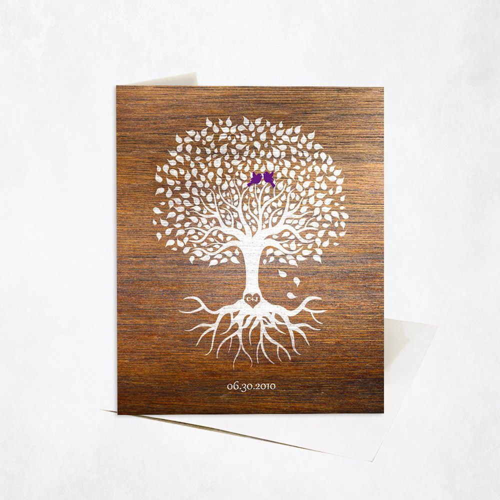 Wood Tree with Roots 5th Anniversary Card Gift for Couple C-1370