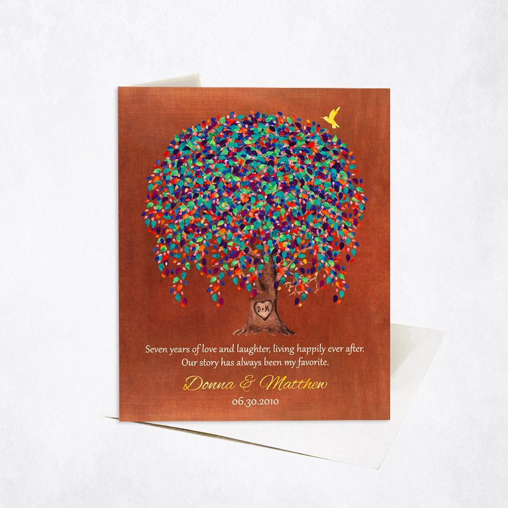 Copper Willow Tree 7th Anniversary Card Gift for Couple C-1514