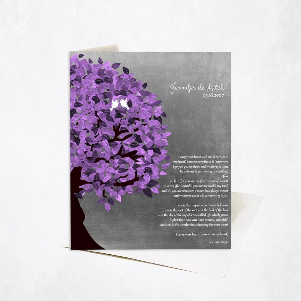 Tin Half Purple Tree 10th Anniversary Card Gift for Couple C-1483