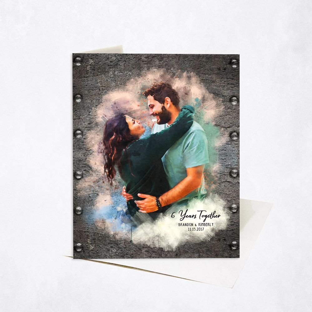 Iron Watercolor Portrait 6th Anniversary Card Gift for Couple C-1841
