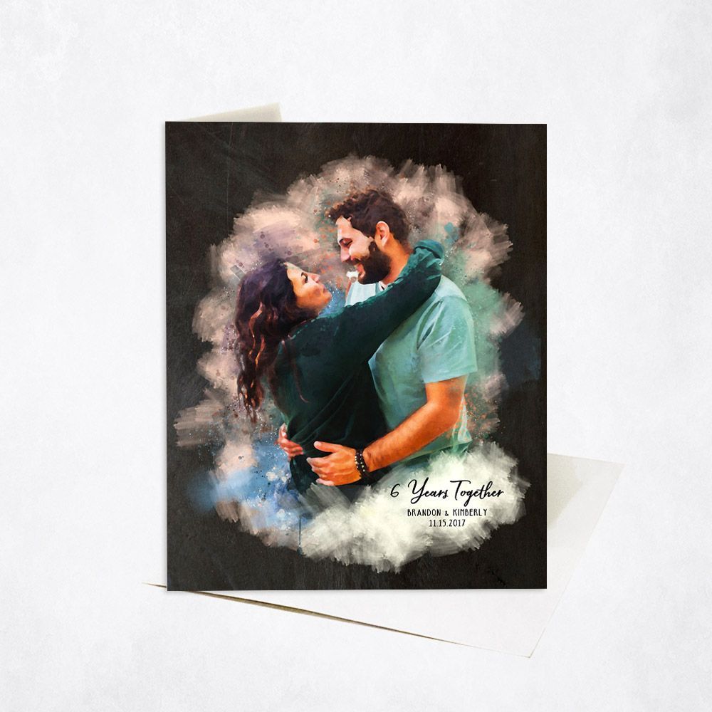 Iron Watercolor Portrait 6th Anniversary Card Gift for Couple C-1844