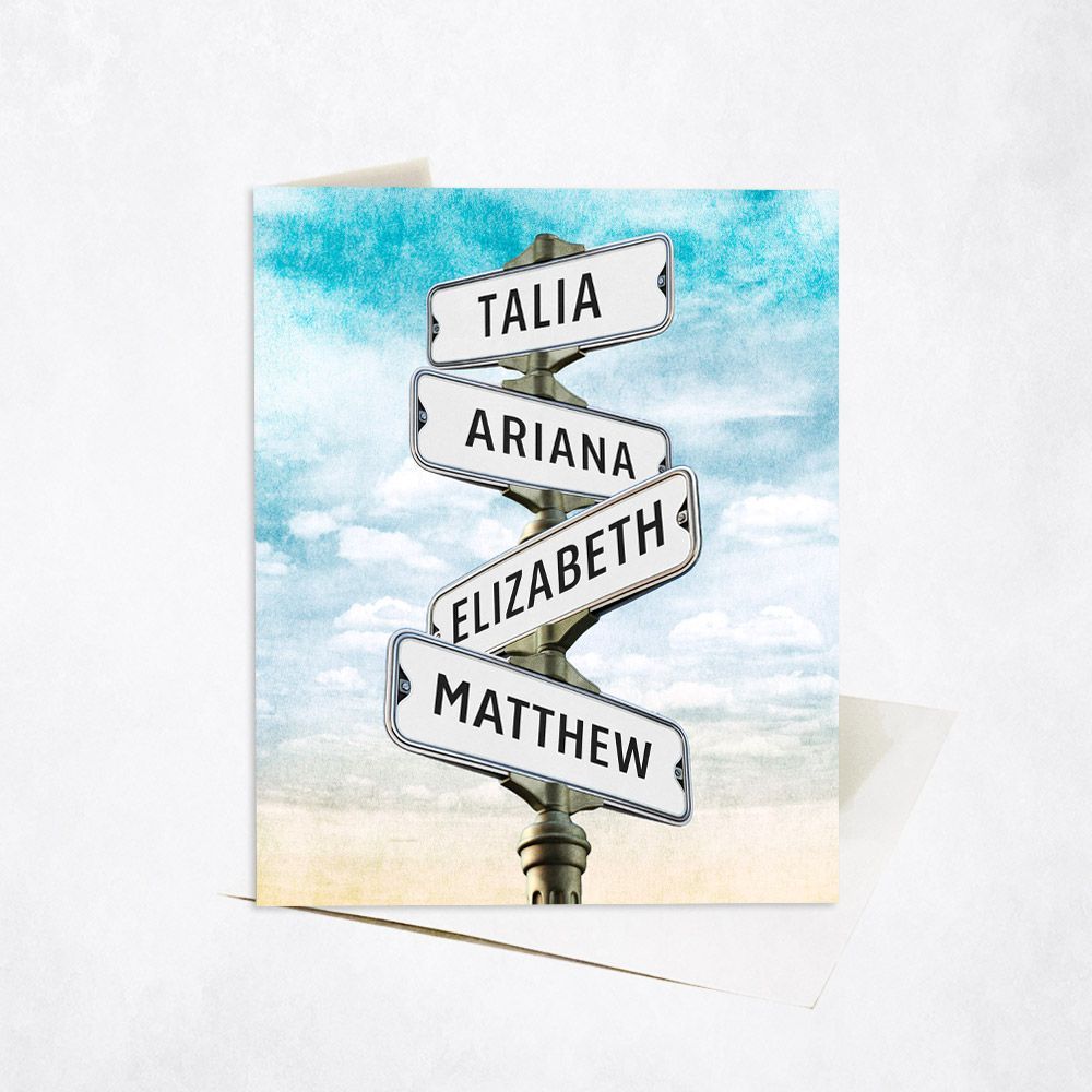 Family Signpost 4 Names 2nd Anniversary Card Gift for Couple C-1939