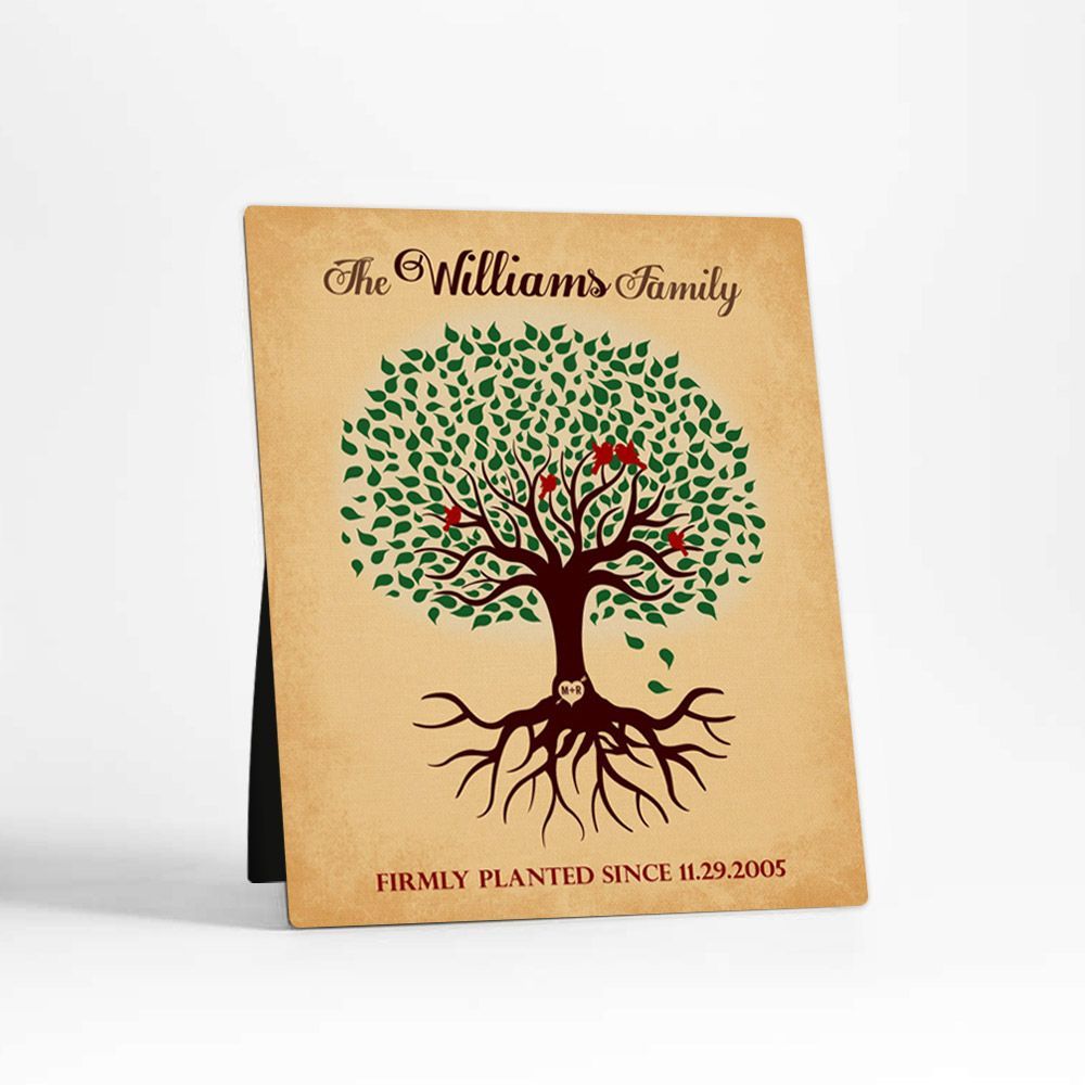 Green Tree with Roots Wedding Desktop Plaque Gift for Couple D-1128