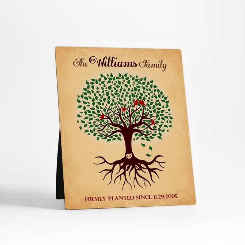 Green Tree with Roots Wedding Desktop Plaque Gift for Couple D-1128