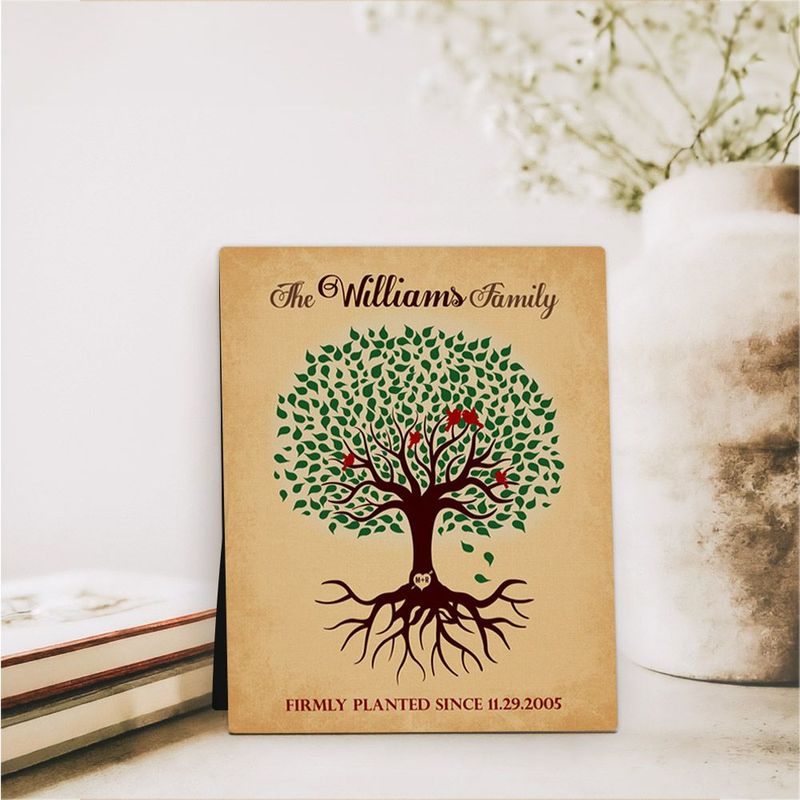 Green Tree with Roots Wedding Desktop Plaque Gift for Couple D-1128