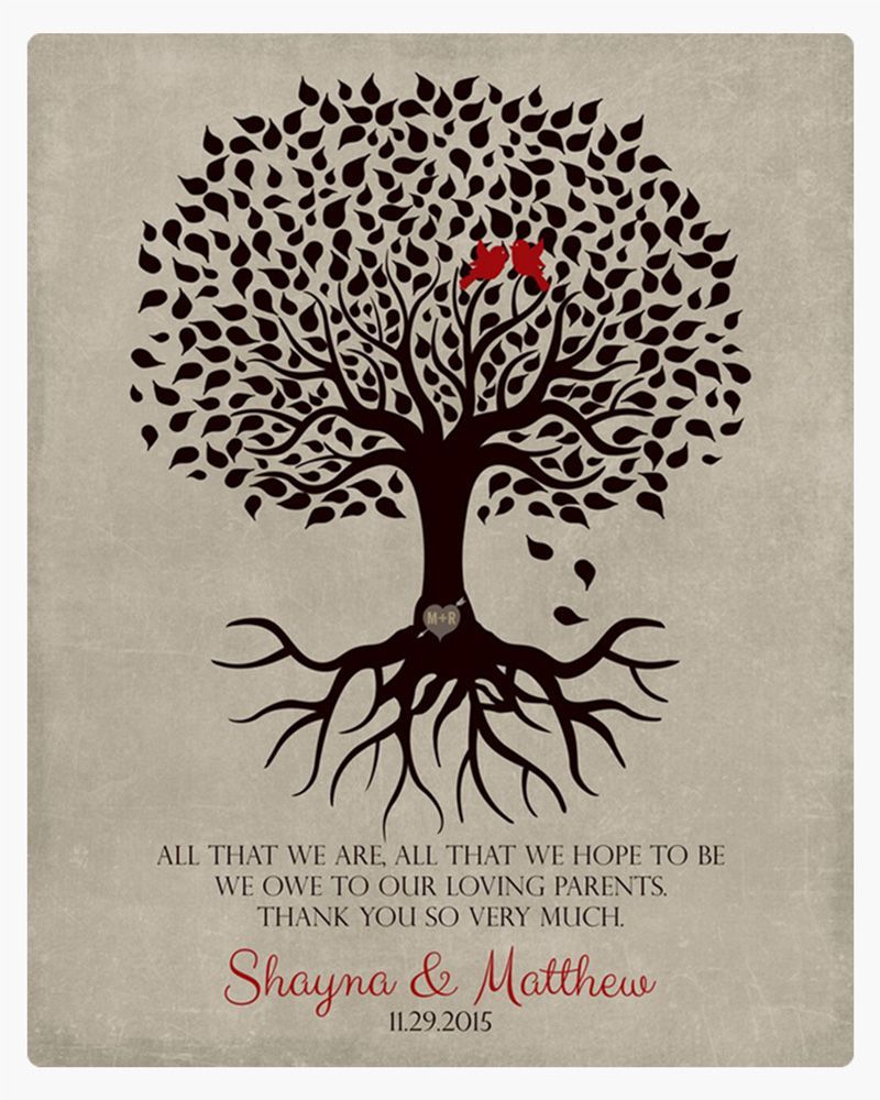 Brown Rooted Tree Silhouette Wedding Wall Plaque Gift for Parents LTC-1110