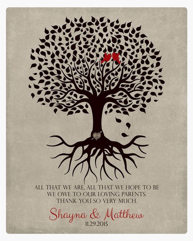 Brown Rooted Tree Silhouette Wedding Wall Plaque Gift for Parents LTC-1110