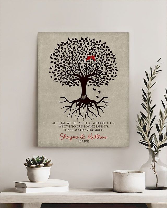 Brown Rooted Tree Silhouette Wedding Wall Plaque Gift for Parents LTC-1110