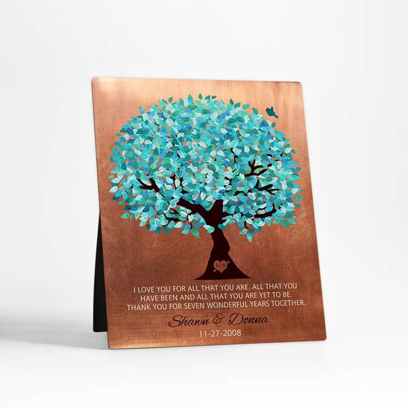 #1 Best Seller - Copper Canopy Tree 7th Anniversary Desktop Plaque Gift for Couple D-1179