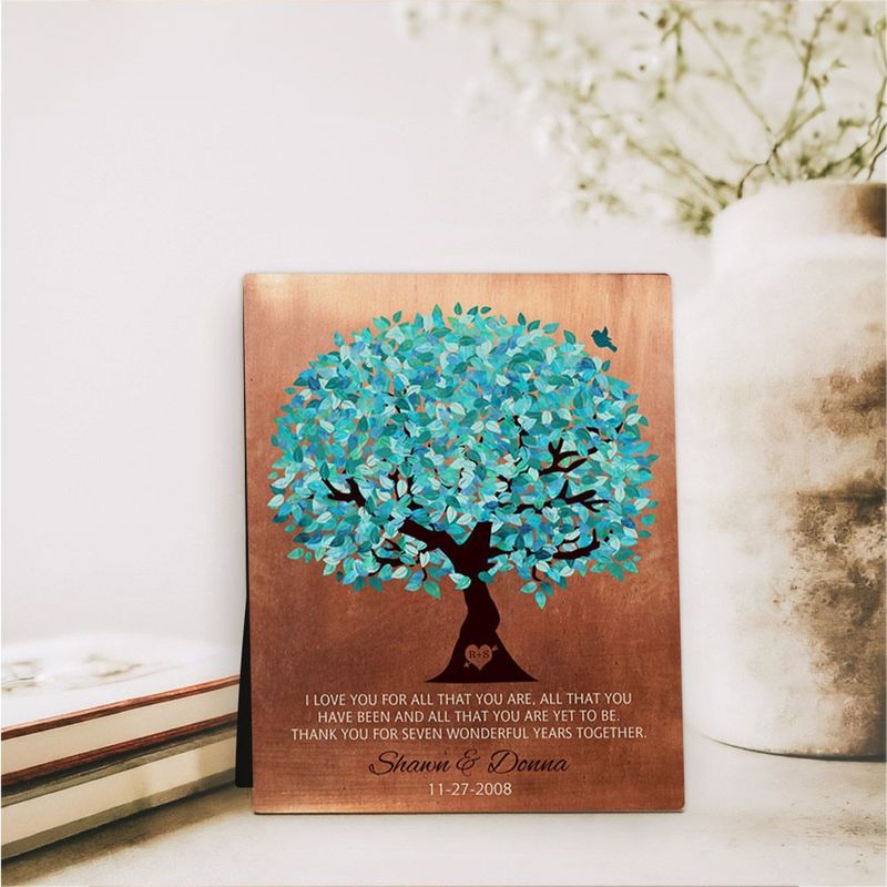 #1 Best Seller - Copper Canopy Tree 7th Anniversary Desktop Plaque Gift for Couple D-1179