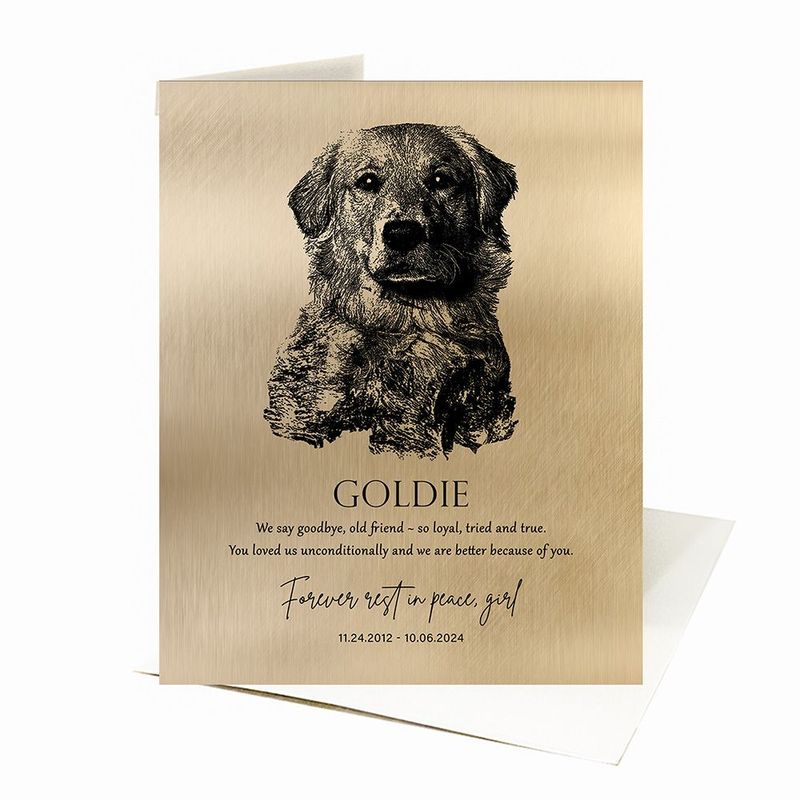Gold Loss of Dog Memorial with Etched Photo Memorial Card Gift for Family C-2138