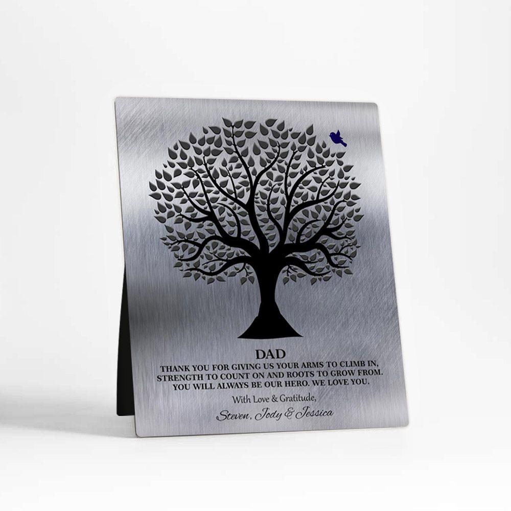 Tree Silhouette And Bird Family Desktop Metal Plaque For Dad D-1215