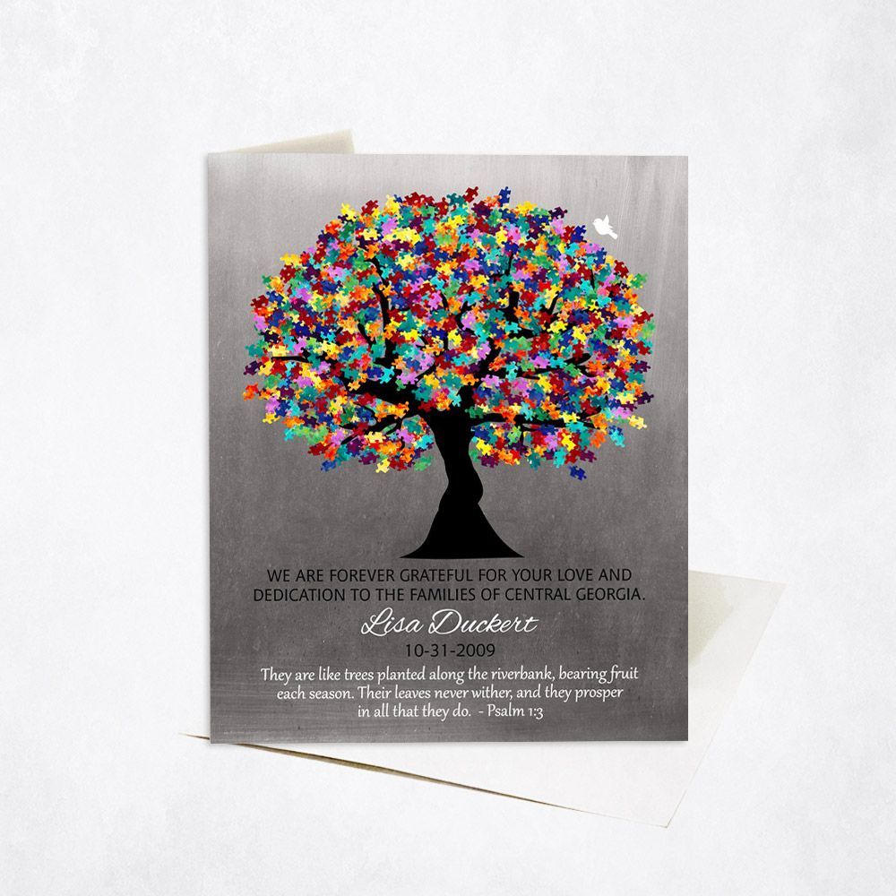 Tin Autism Puzzle Leaf Tree Teacher Appreciation Card Gift for Educator C-1498
