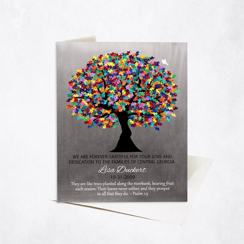 Tin Autism Puzzle Leaf Tree Teacher Appreciation Card Gift for Educator C-1498