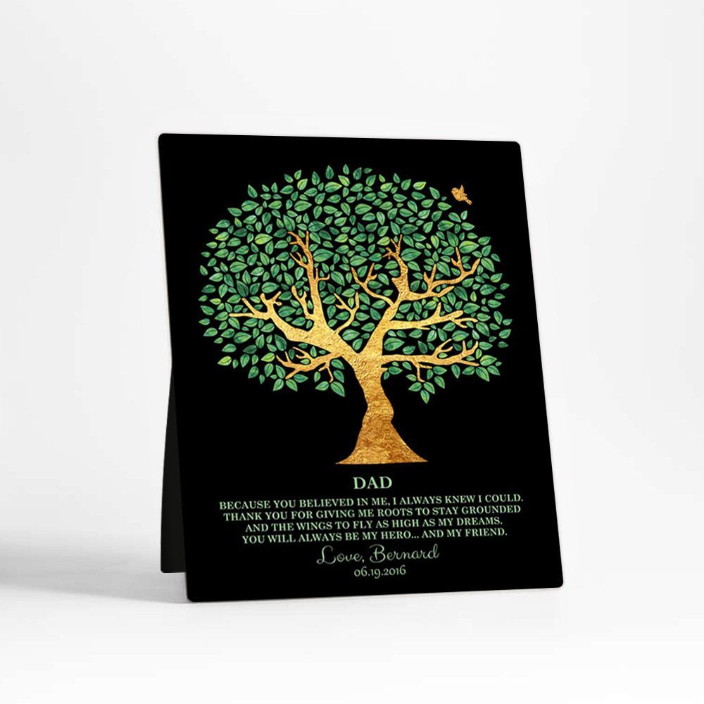 Green And Gold Tree Family Desktop Metal Plaque For Father D-1246