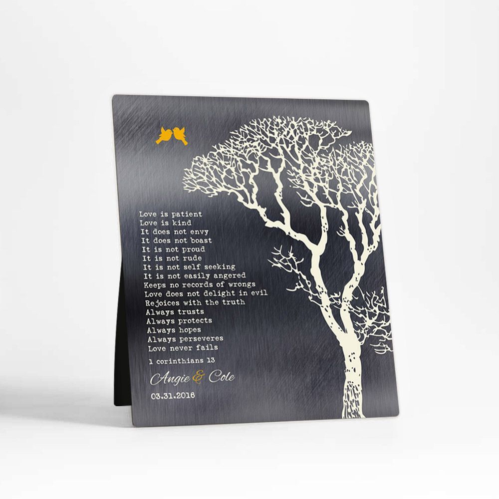 Tin Bare Tree 10th Anniversary Desktop Plaque Gift for Couple D-1297