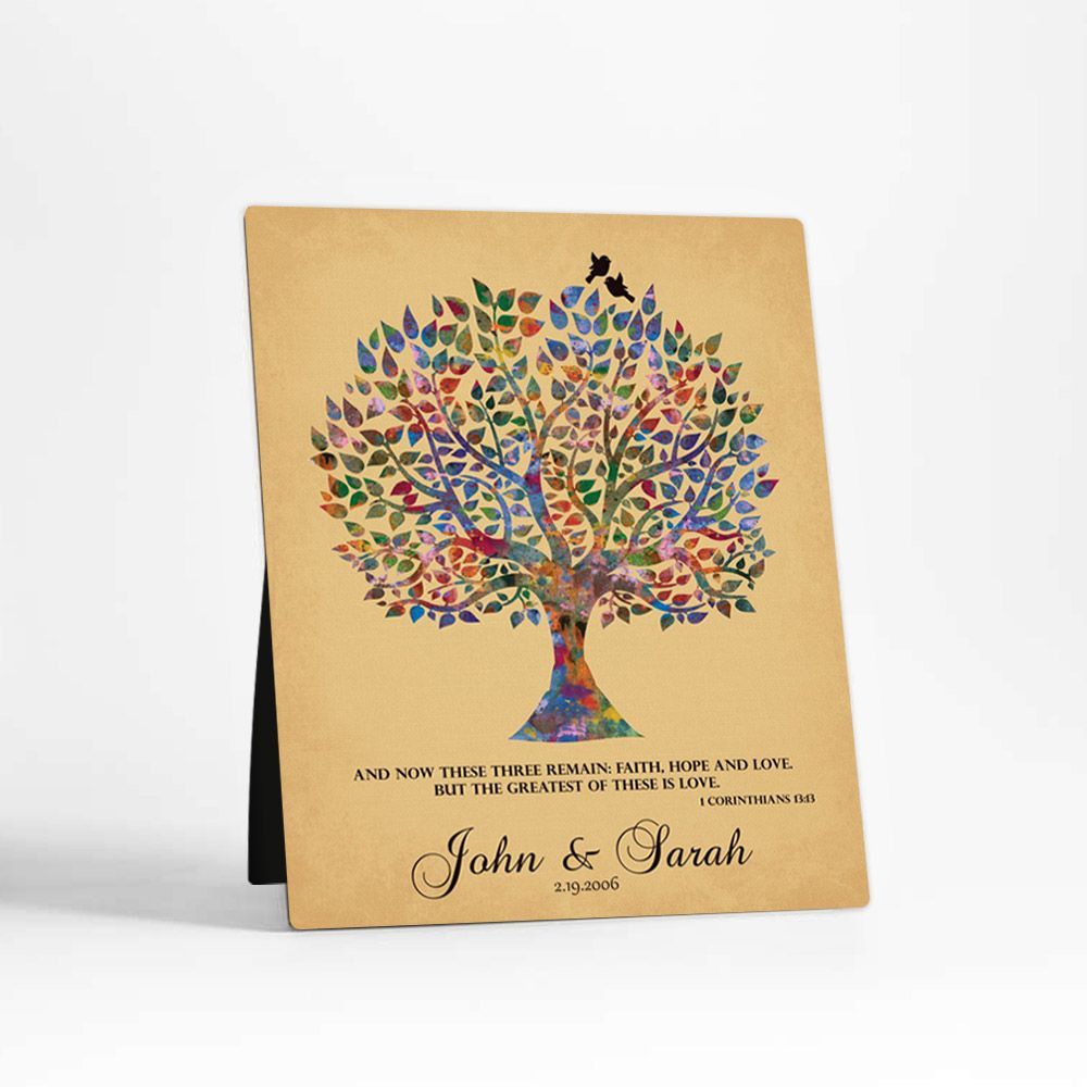 Watercolor Tree Anniversary Desktop Plaque Gift for Couple D-1255