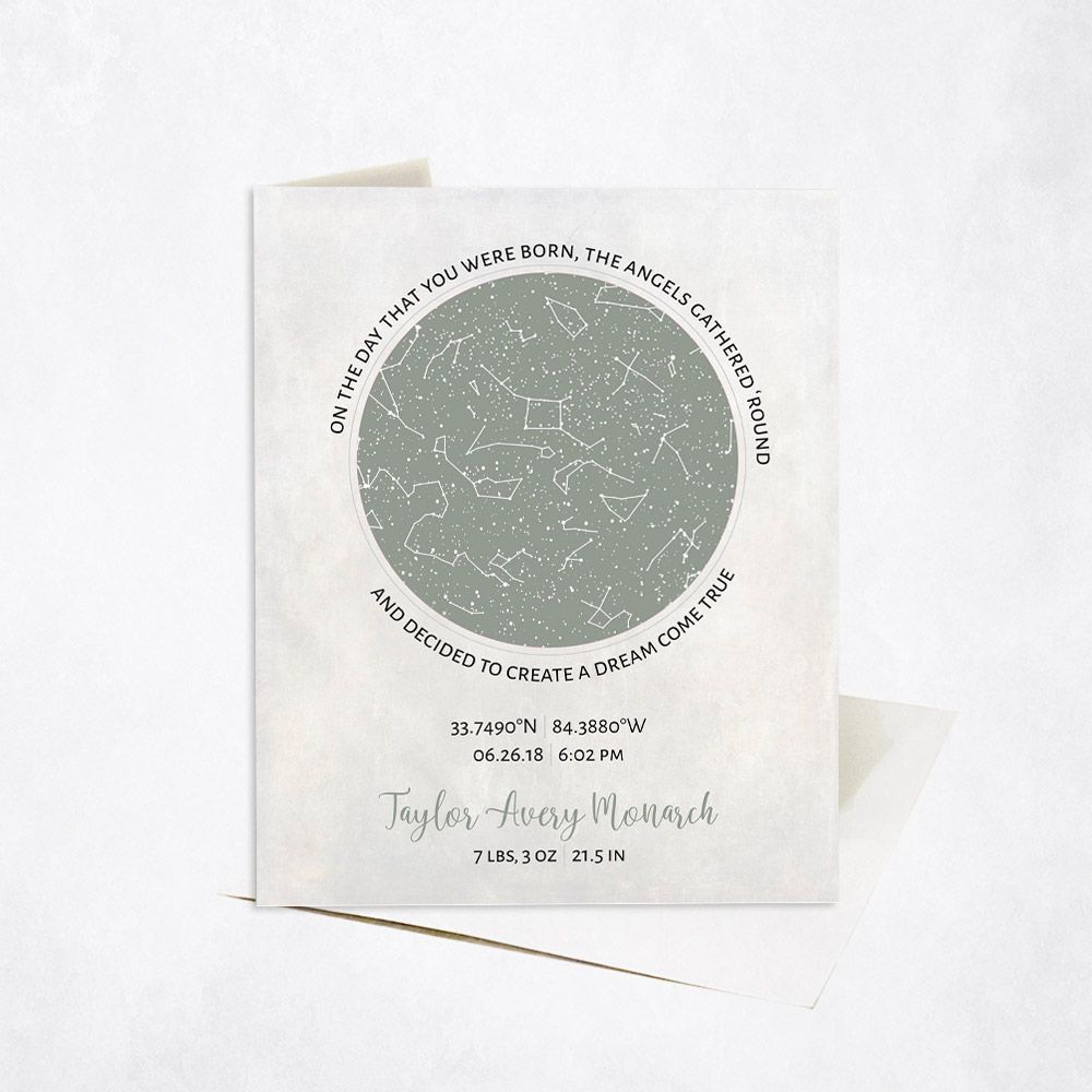 Star Map Baby Birth Card Gift for Boy Or Girl C-1748