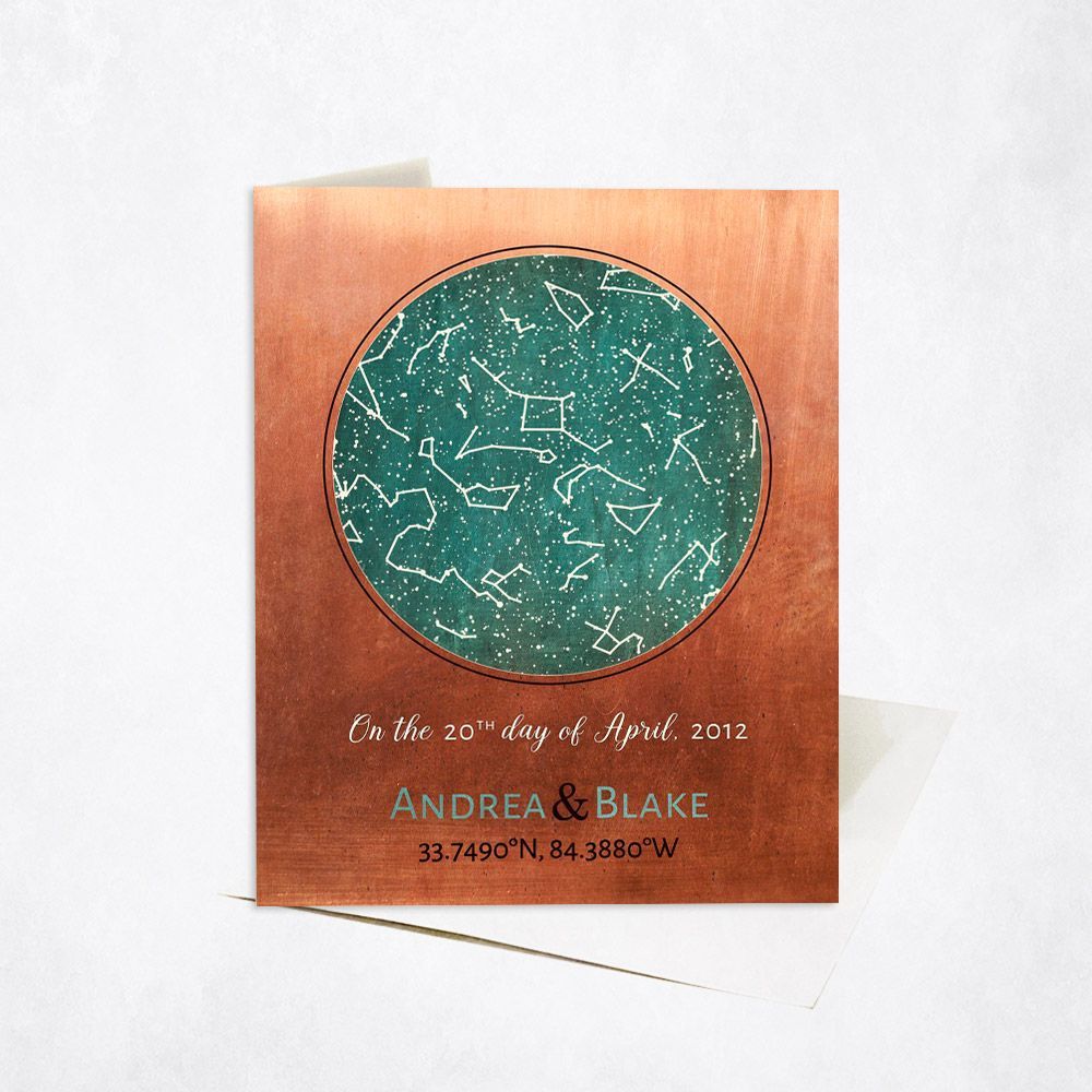 #1 Best Seller - Copper Star Map 7th Anniversary Card Gift for Couple C-1737