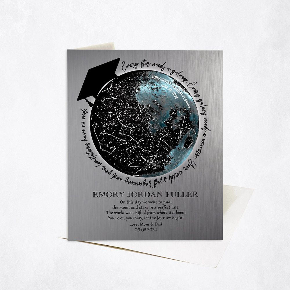 Tin Moon and Star Map graduation Card Gift for Graduate C-1577
