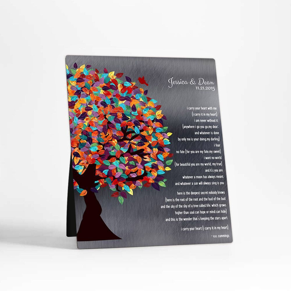 Tin Half Spring Tree 10th Anniversary Desktop Plaque Gift for Couple D-1291