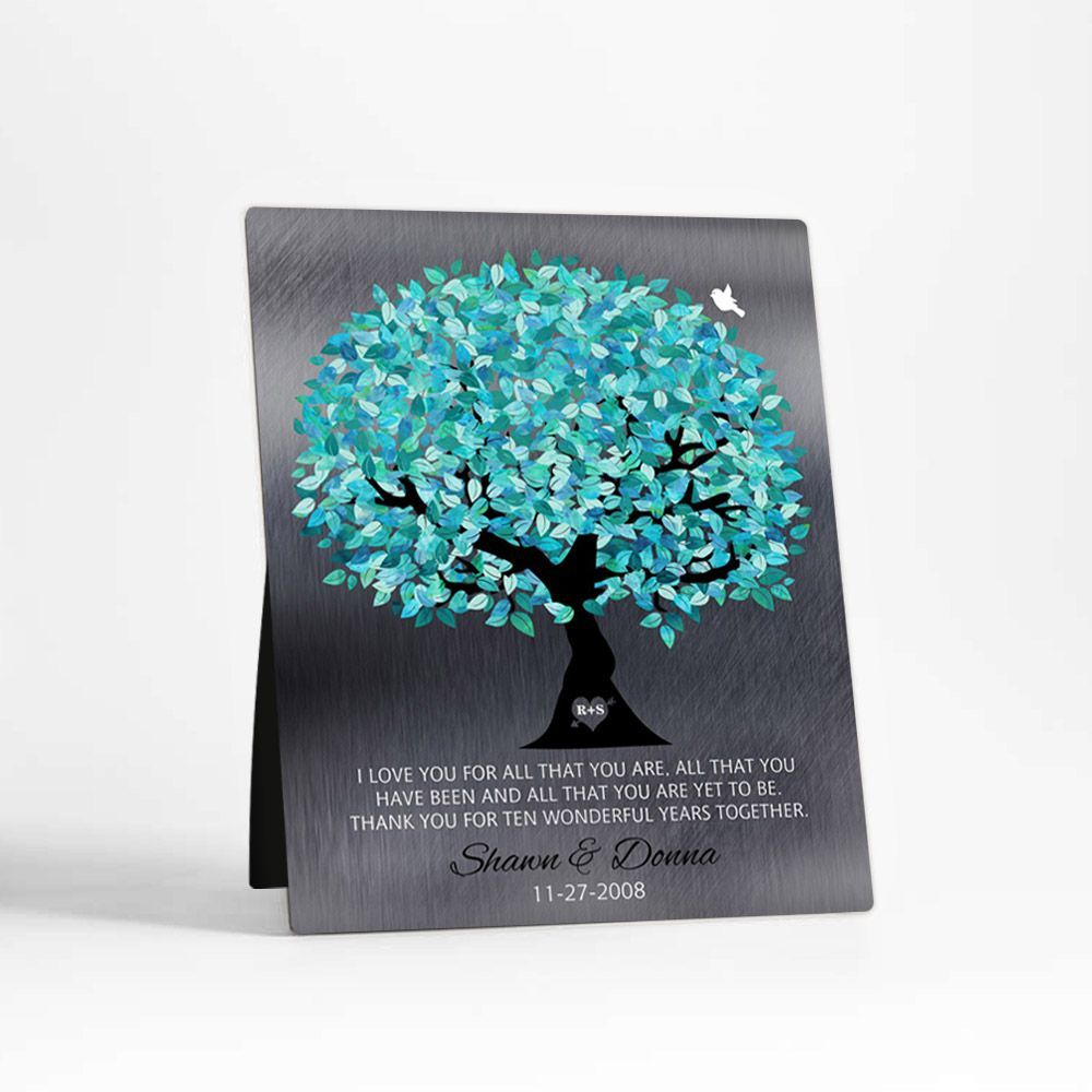 #1 Best Seller - Tin Canopy Tree 10th Anniversary Desktop Plaque Gift for Couple D-1265