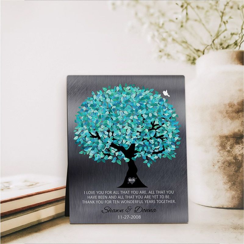 #1 Best Seller - Tin Canopy Tree 10th Anniversary Desktop Plaque Gift for Couple D-1265