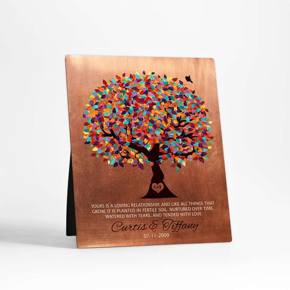 Copper Colorful Spring Tree 7th Anniversary Desktop Plaque Gift for Couple D-1401