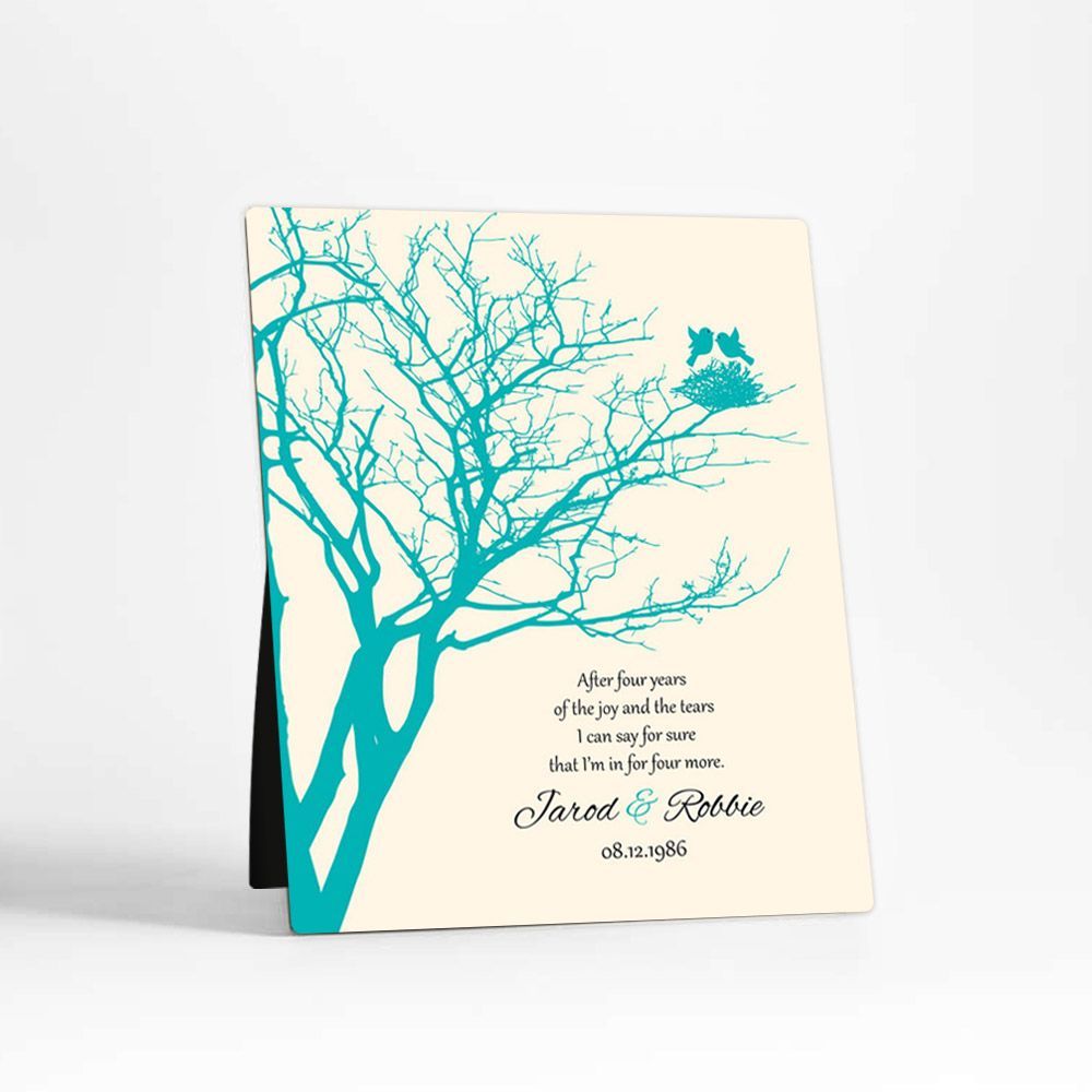Branchy Tree with Nest 4th Anniversary Desktop Plaque Gift for Couple D-1367