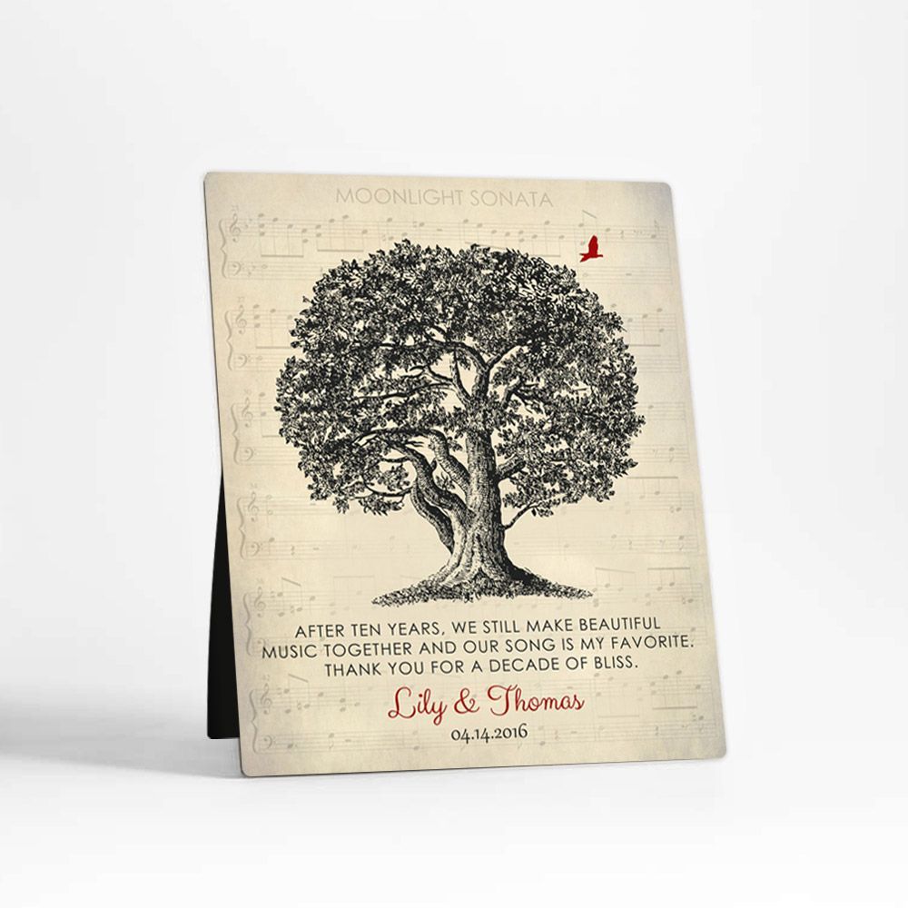 Oak Tree and Sheet Music 10th Anniversary Desktop Plaque Gift for Couple D-1340