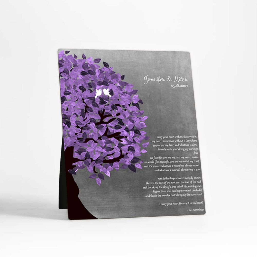 Tin Half Purple Tree 10th Anniversary Desktop Plaque Gift for Couple D-1483