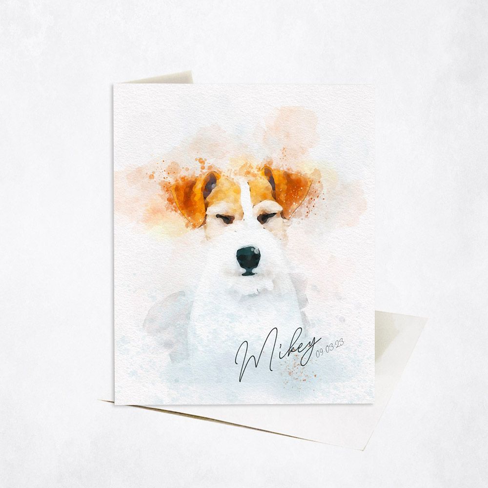 Cotton Watercolor Portrait pet Anniversary Card Gift for Pet Owner C-1840