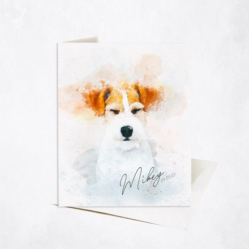 Cotton Watercolor Portrait pet Anniversary Card Gift for Pet Owner C-1840