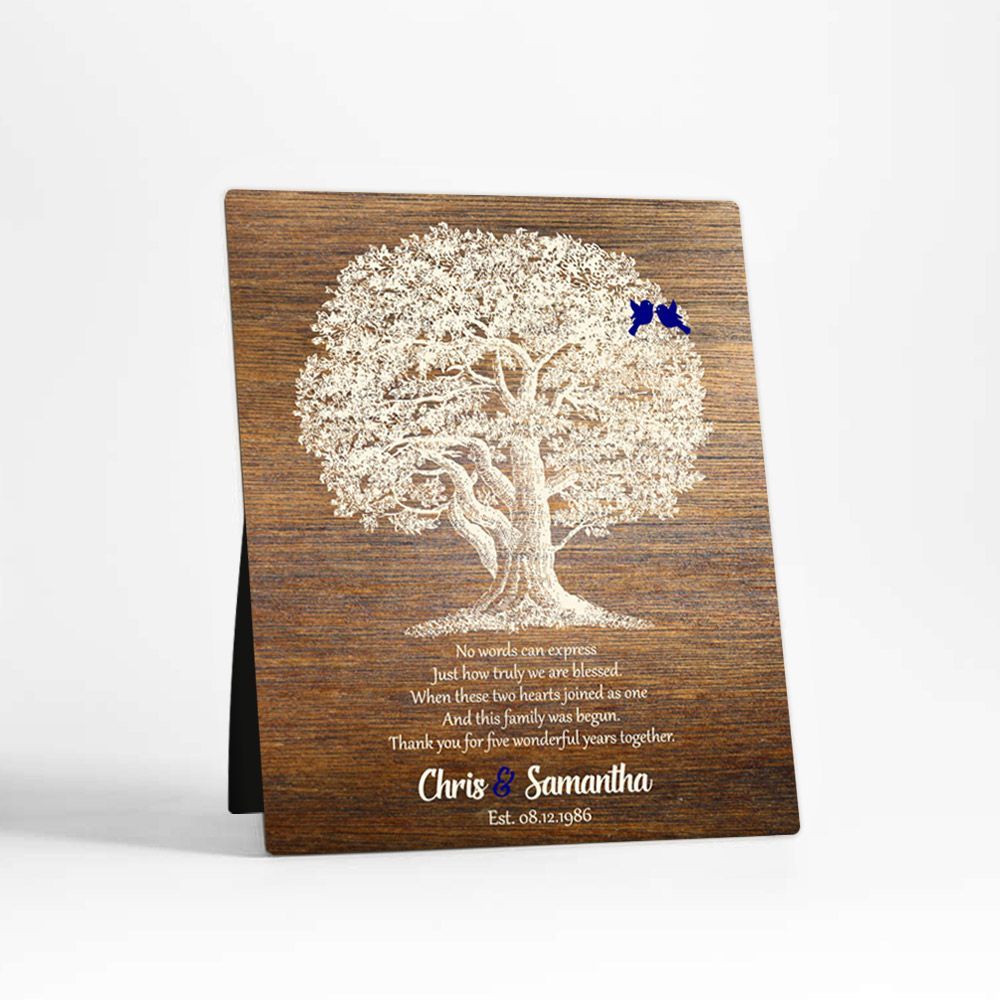 Wood Oak Tree 5th Anniversary Desktop Plaque Gift for Couple D-1369