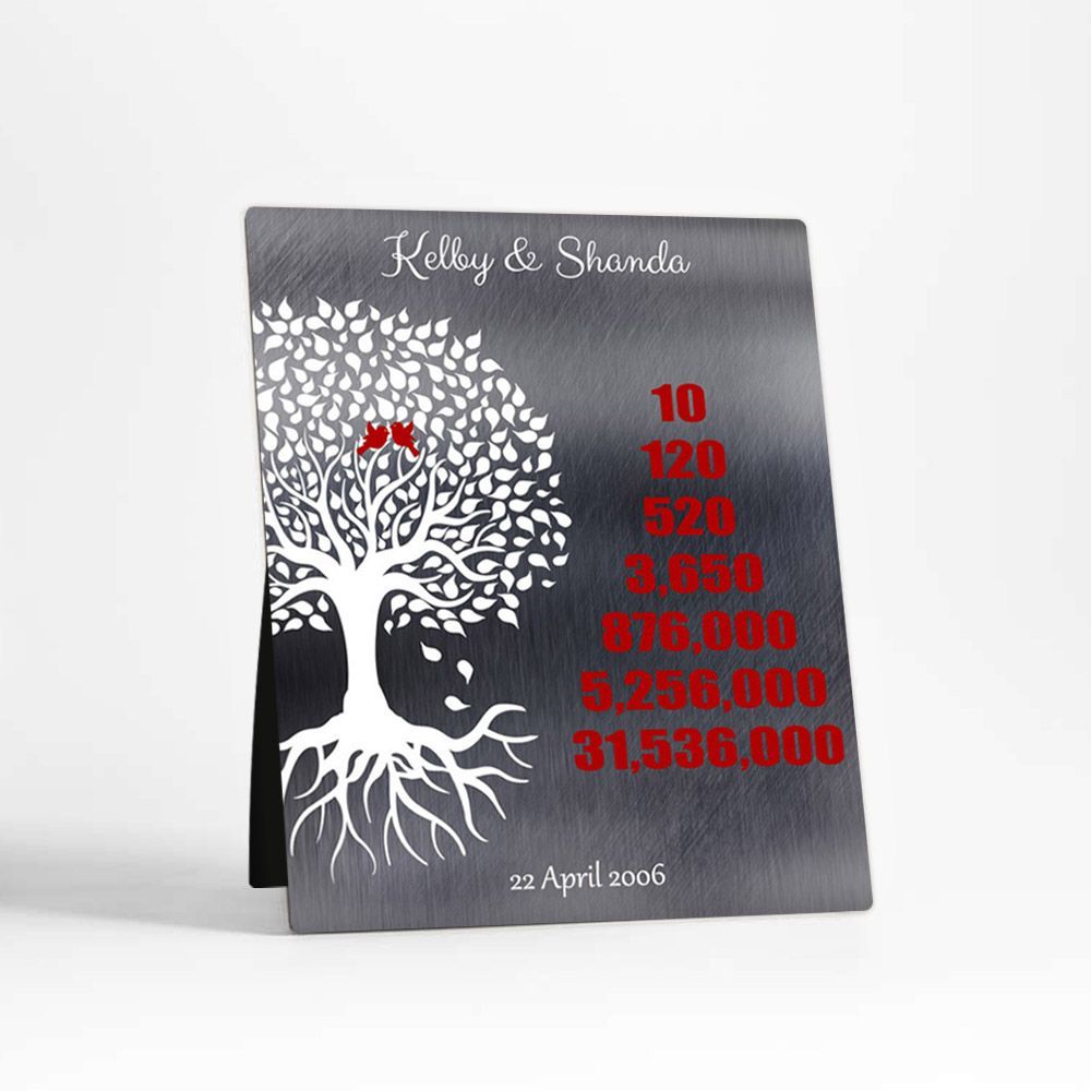 Tin Half Tree Countdown Pyramid 10th Anniversary Desktop Plaque Gift for Couple D-1346