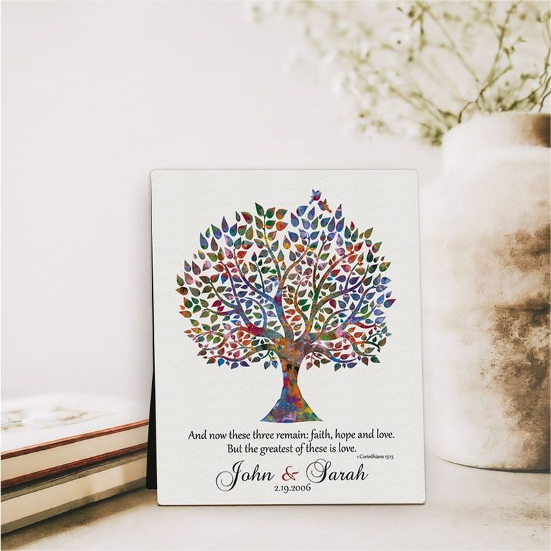 #1 Best Seller - Watercolor Tree  Wedding Desktop Plaque Gift for Couple D-1493