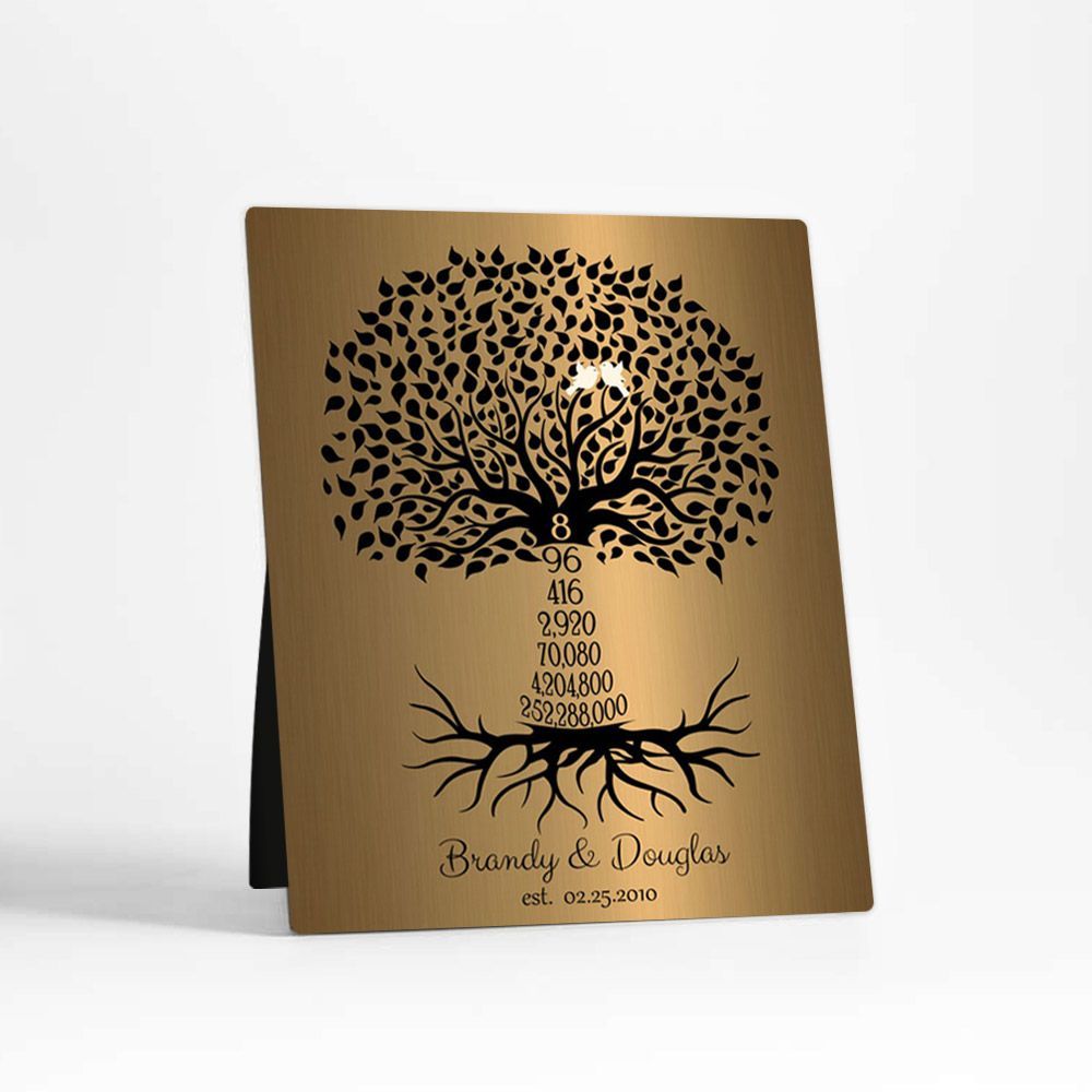 Brass Countdown Tree 8th Anniversary Desktop Plaque Gift for Couple D-1466