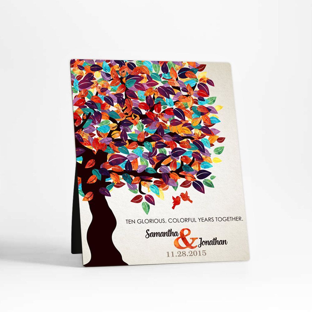 #1 Best Seller - Half Spring Tree 10th Anniversary Desktop Plaque Gift for Couple D-1163