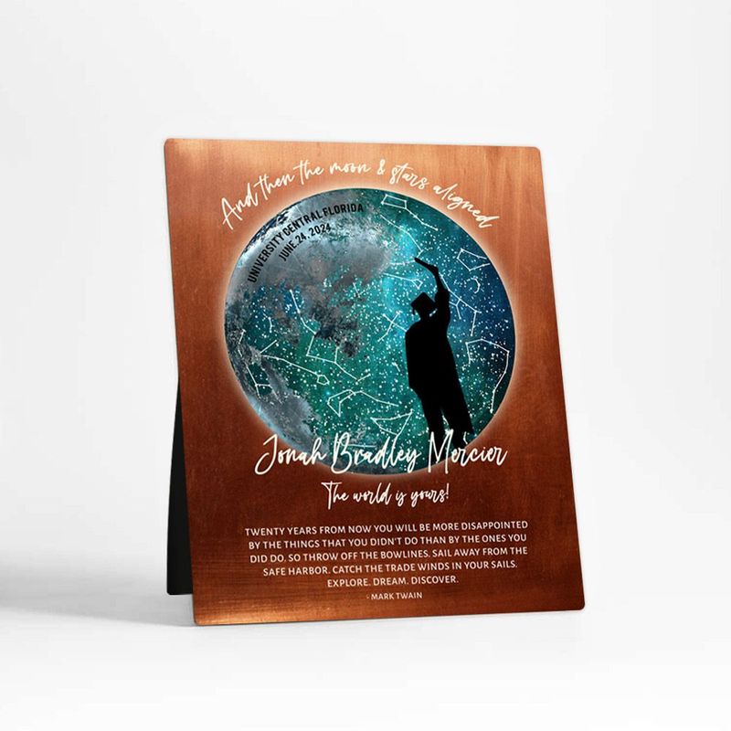 Copper Moon and Star Map graduation Desktop Plaque Gift for Graduate D-1574