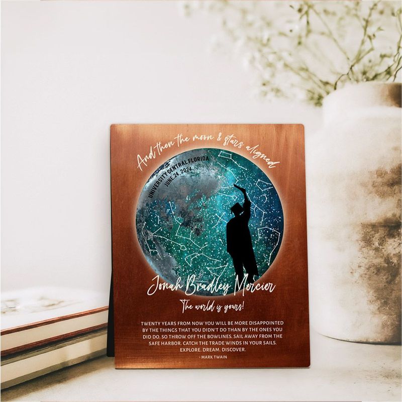 Copper Moon and Star Map graduation Desktop Plaque Gift for Graduate D-1574