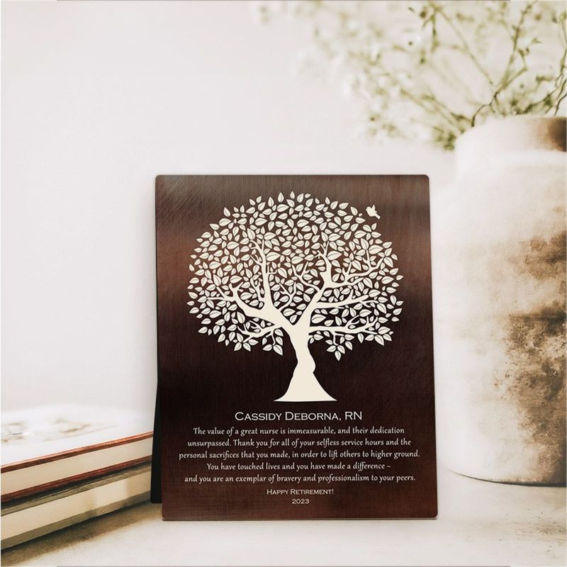 #1 Best Seller - Bronze Tree Silhouette Leadership Appreciation Desktop Plaque Gift for Nurse D-1561