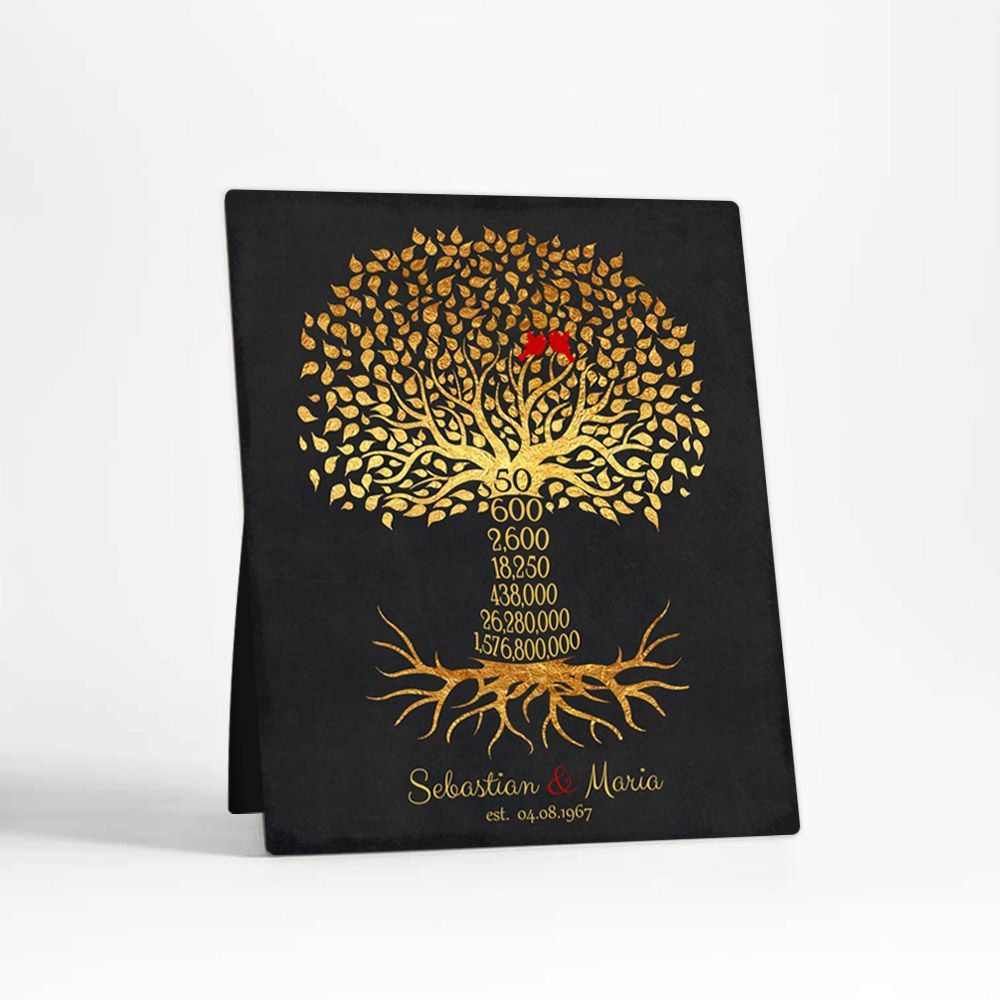 #1 Best Seller - Countdown Golden Tree 50th Anniversary Desktop Plaque Gift for Couple D-1453