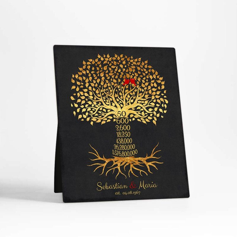 #1 Best Seller - Countdown Golden Tree 50th Anniversary Desktop Plaque Gift for Couple D-1453