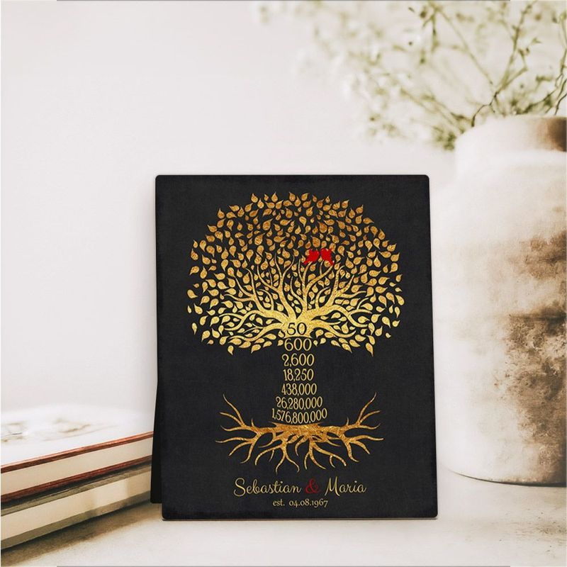 #1 Best Seller - Countdown Golden Tree 50th Anniversary Desktop Plaque Gift for Couple D-1453