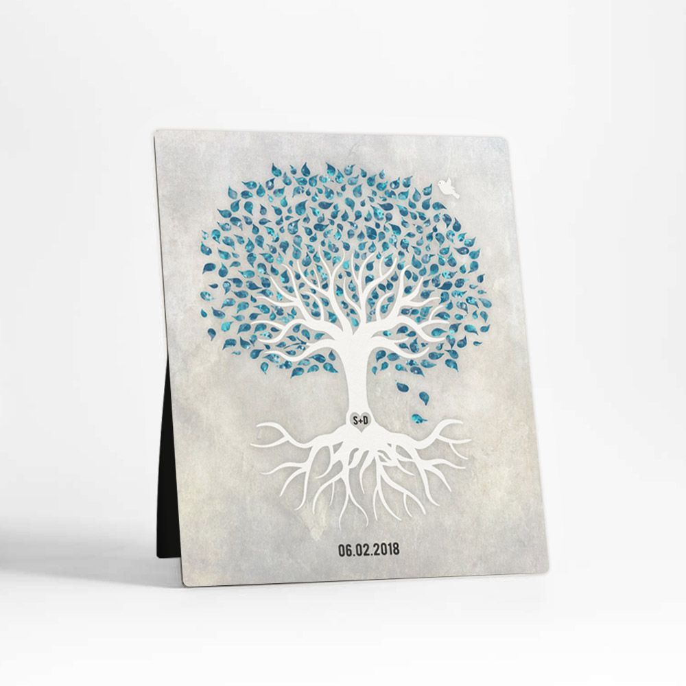 White Canopy Tree Anniversary Desktop Plaque Gift for Couple D-1538
