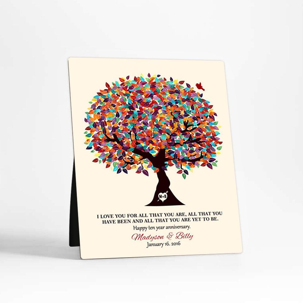 Colorful Spring Tree 10th Anniversary Desktop Plaque Gift for Couple D-1293
